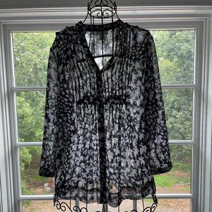 Navy blue semi-sheer blouse (Petite medium)